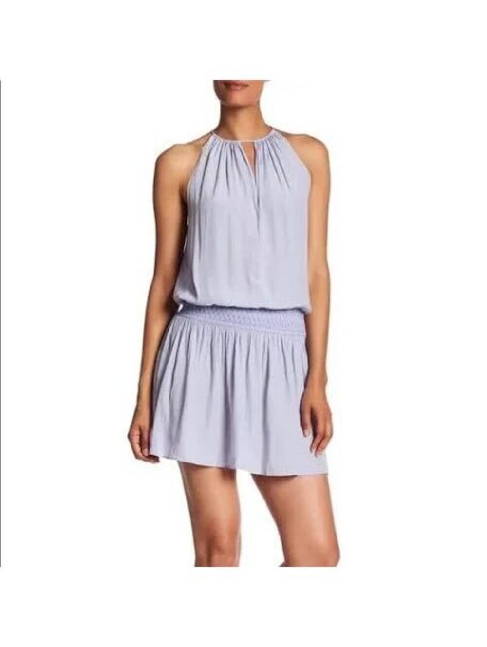 Ramy Brook Blue Lilac Smocked Waist Mini Dress Tie Back Sleeveless